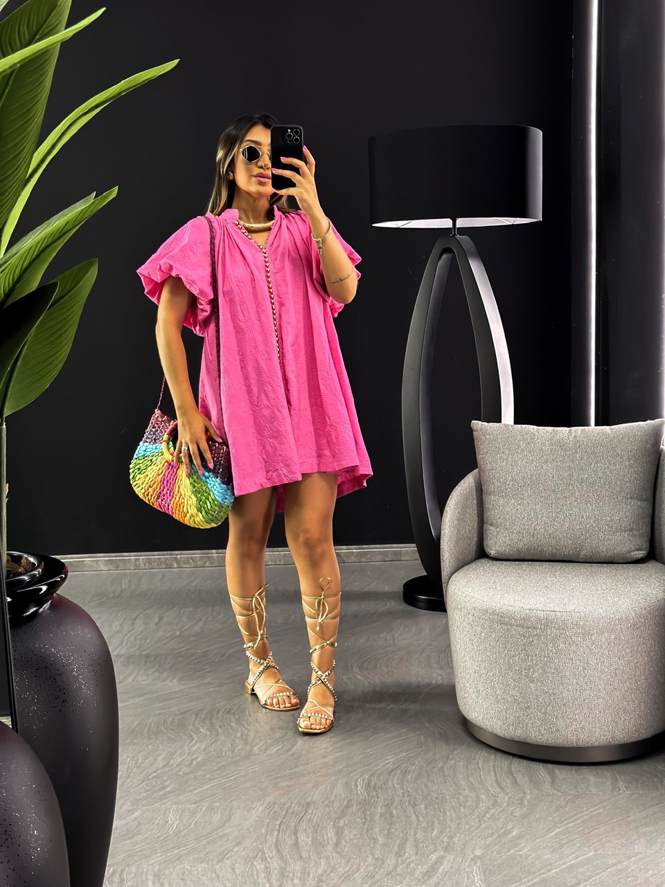 VESTIDO LAISE MANGA BALONÊ ROSA