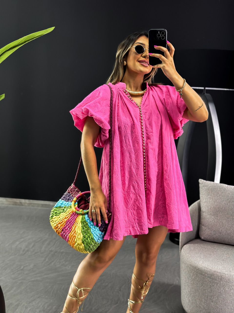 VESTIDO LAISE MANGA BALONÊ ROSA