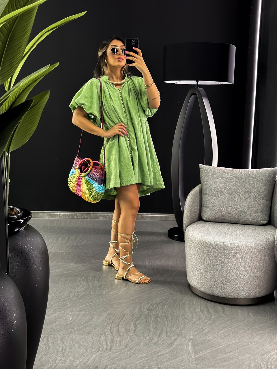 VESTIDO LAISE MANGA BALONÊ VERDE