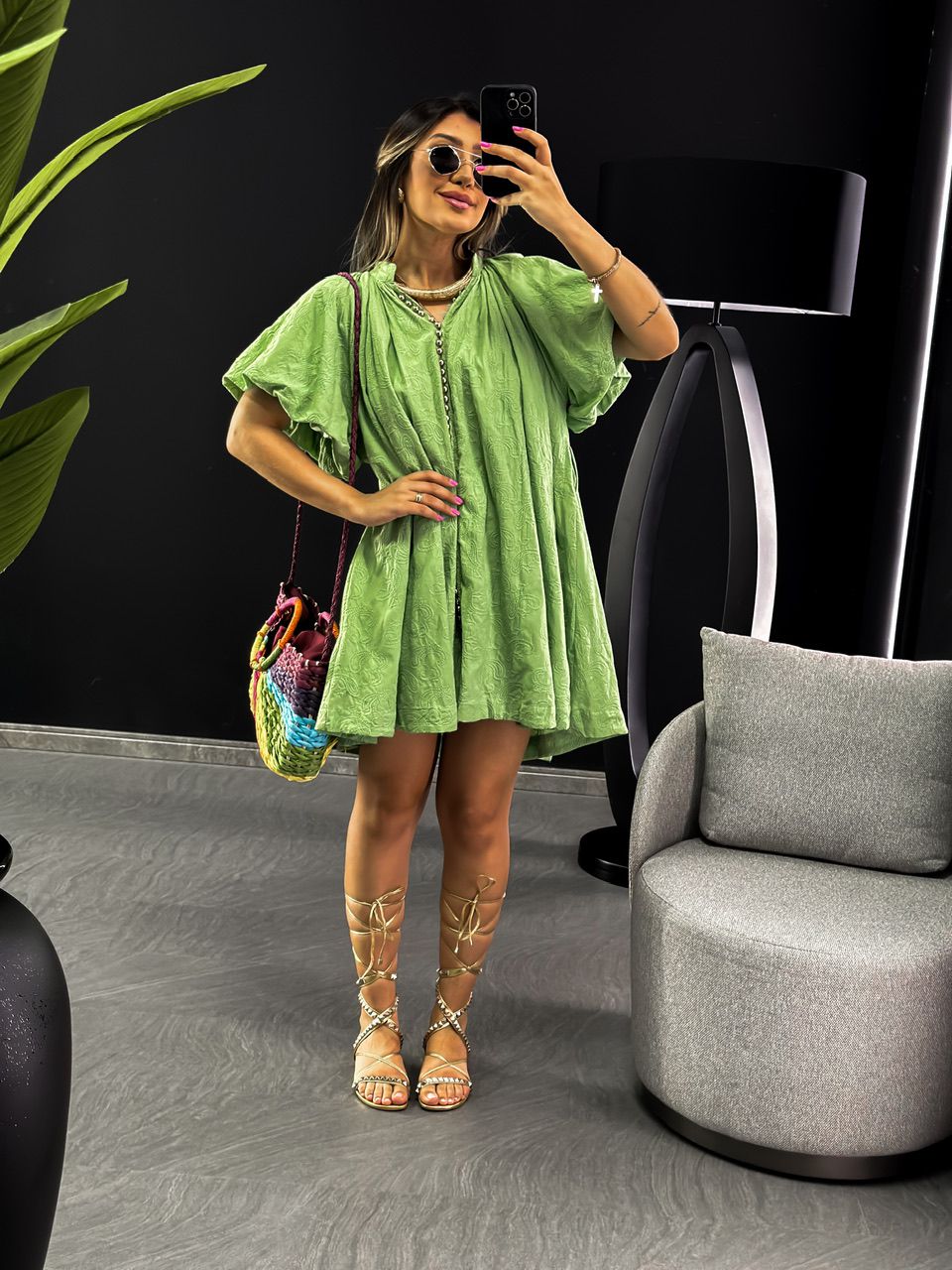 VESTIDO LAISE MANGA BALONÊ VERDE