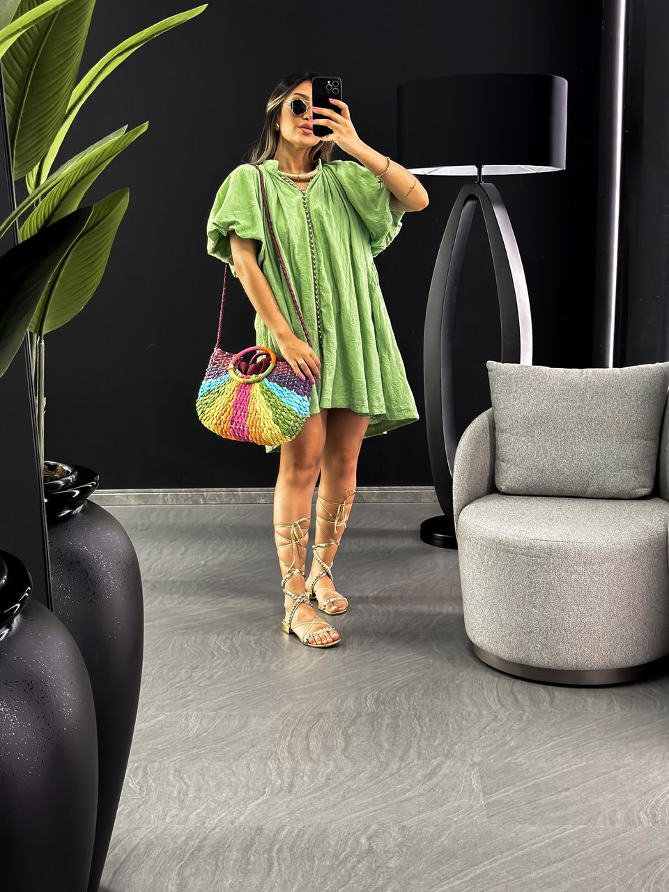 VESTIDO LAISE MANGA BALONÊ VERDE