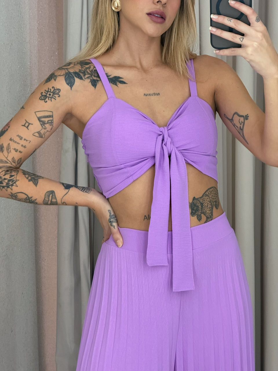 CONJUNTO FRANCINI PLISSADO LILÁS