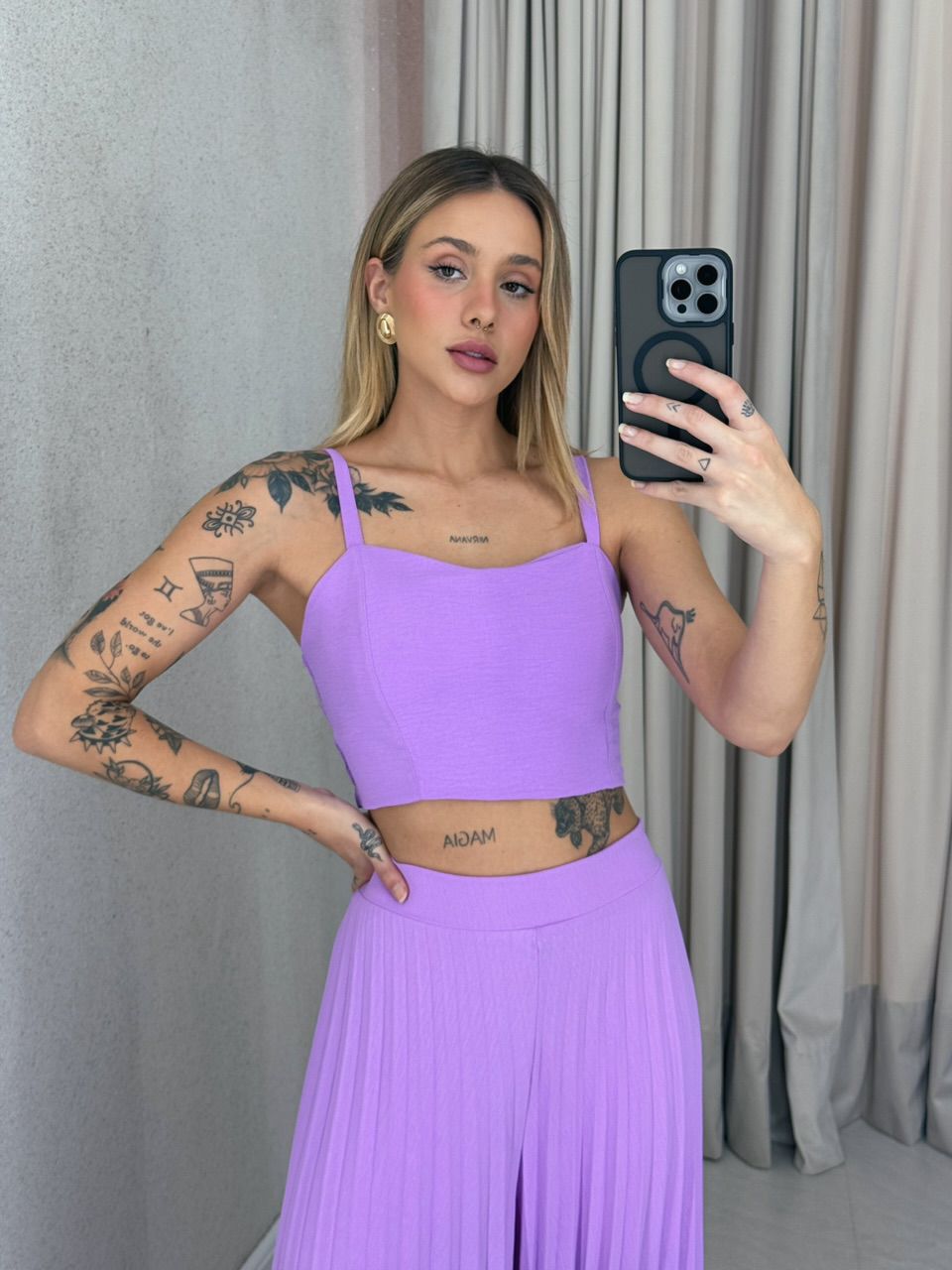 CONJUNTO FRANCINI PLISSADO LILÁS