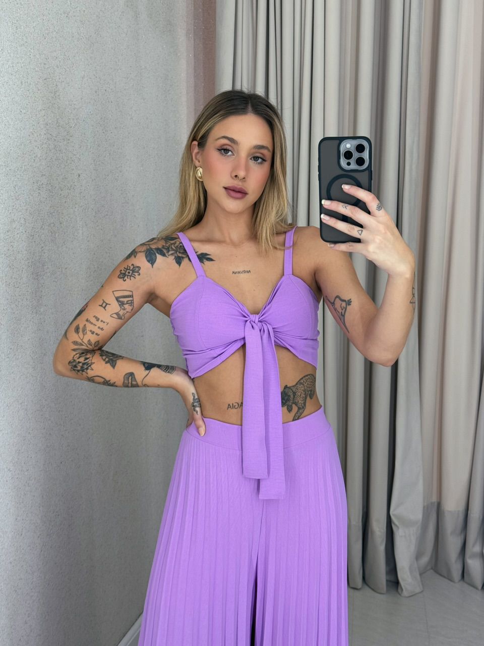 CONJUNTO FRANCINI PLISSADO LILÁS