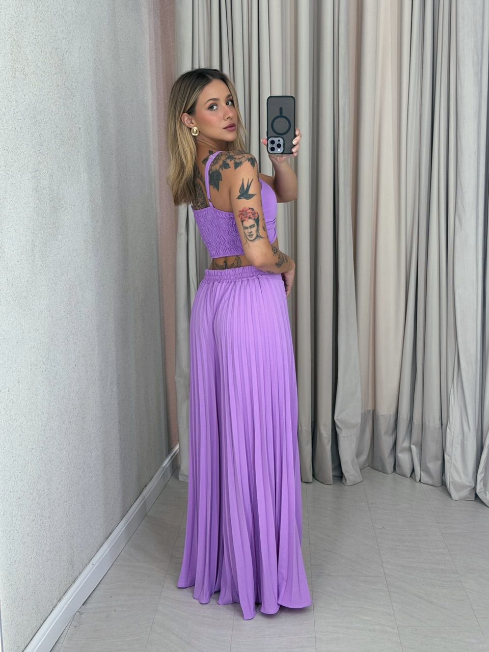 CONJUNTO FRANCINI PLISSADO LILÁS