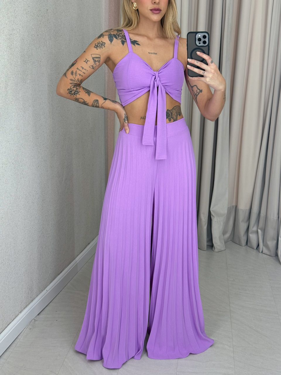 CONJUNTO FRANCINI PLISSADO LILÁS