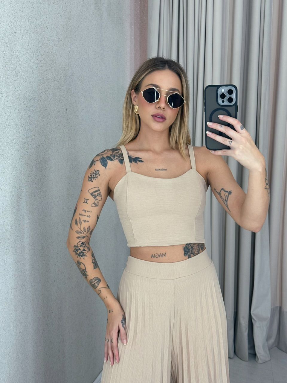 CONJUNTO FRANCINI PLISSADO NUDE