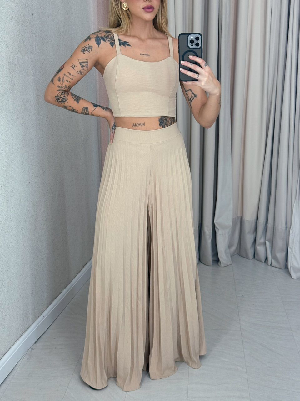 CONJUNTO FRANCINI PLISSADO NUDE