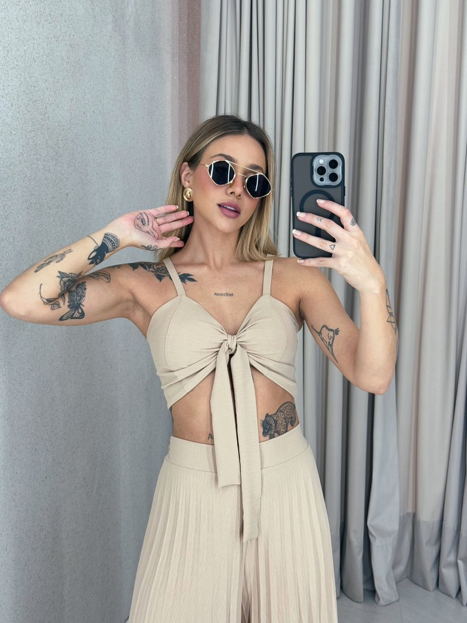 CONJUNTO FRANCINI PLISSADO NUDE