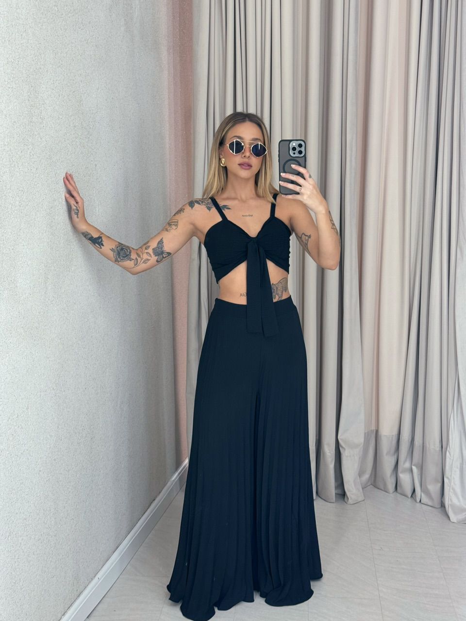 CONJUNTO FRANCINI PLISSADO PRETO