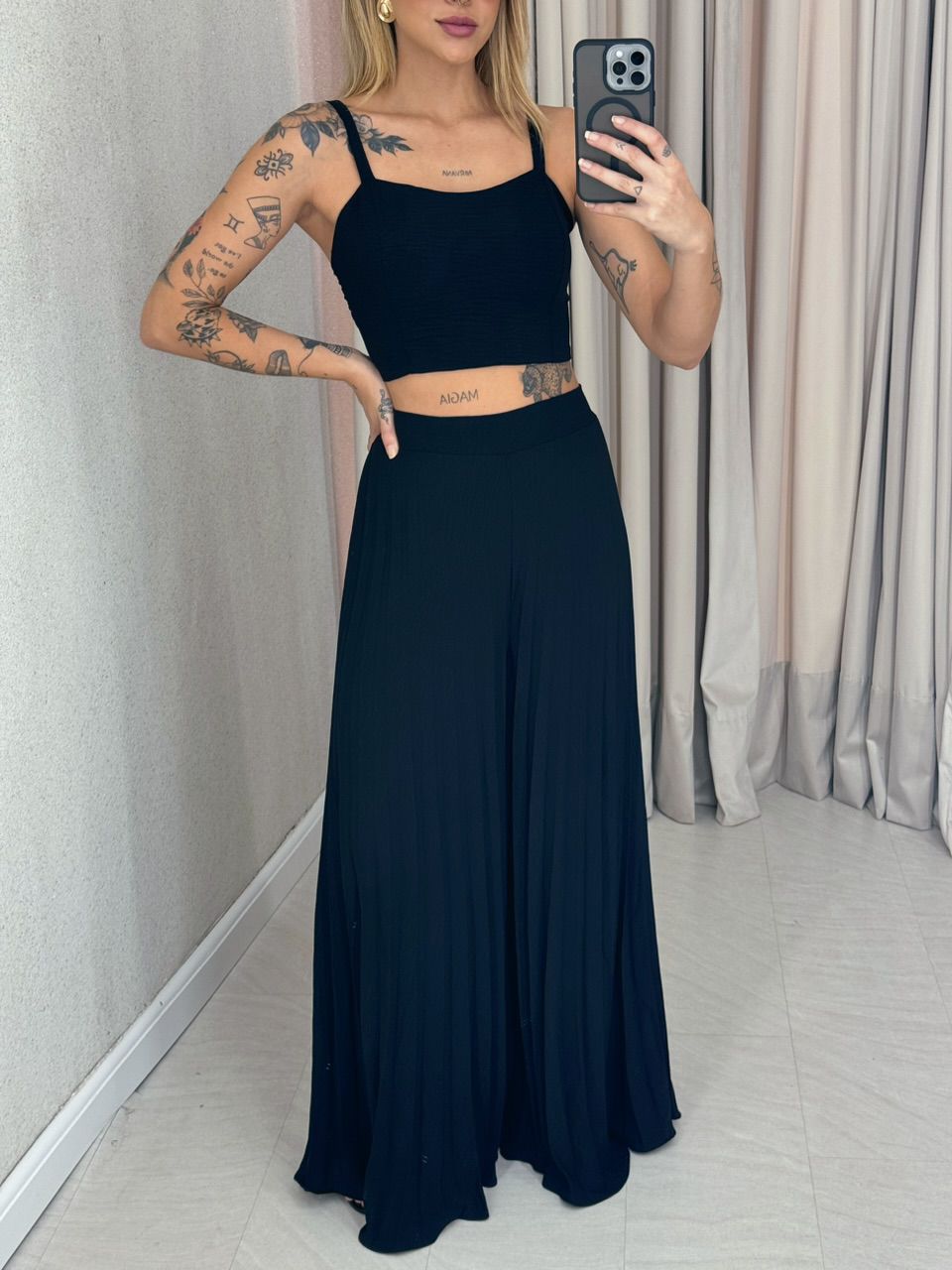 CONJUNTO FRANCINI PLISSADO PRETO