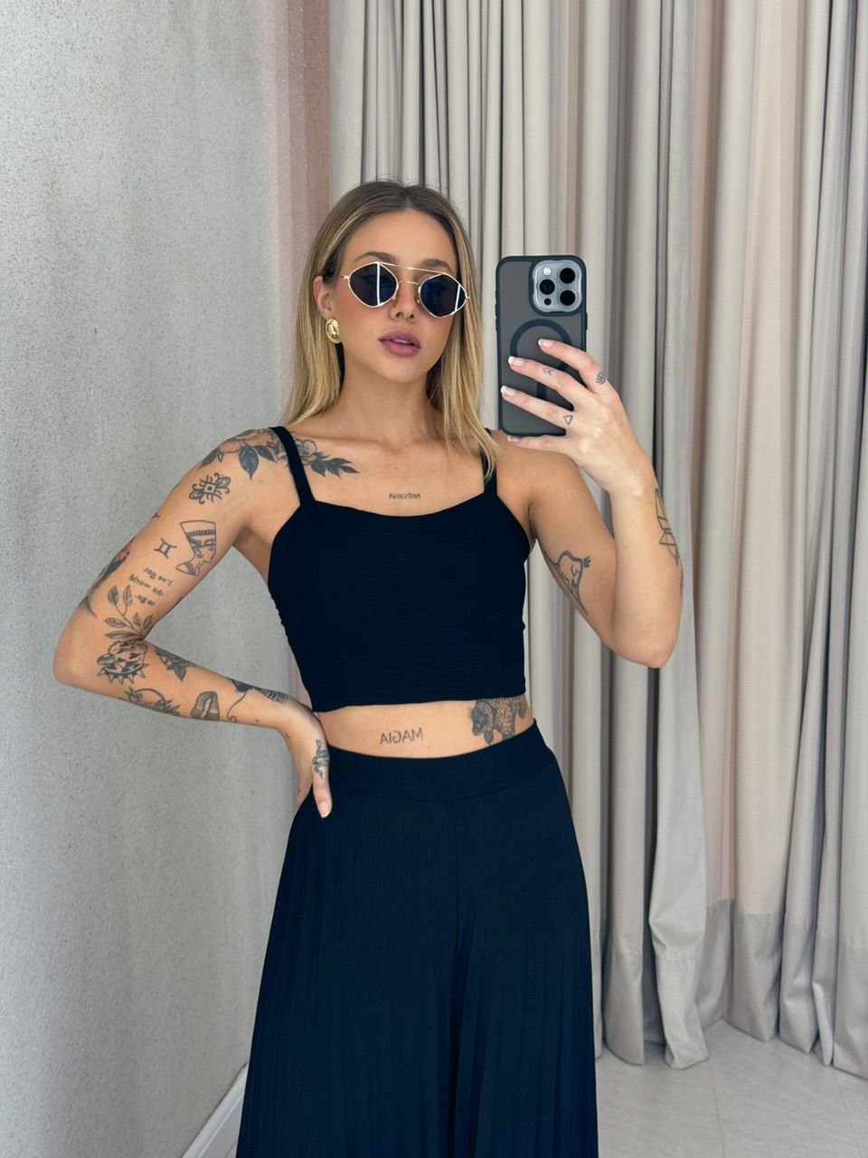 CONJUNTO FRANCINI PLISSADO PRETO