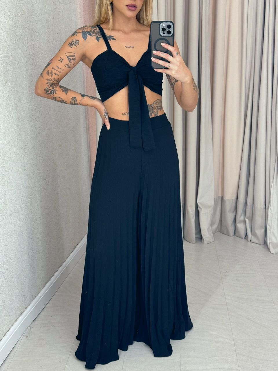CONJUNTO FRANCINI PLISSADO PRETO