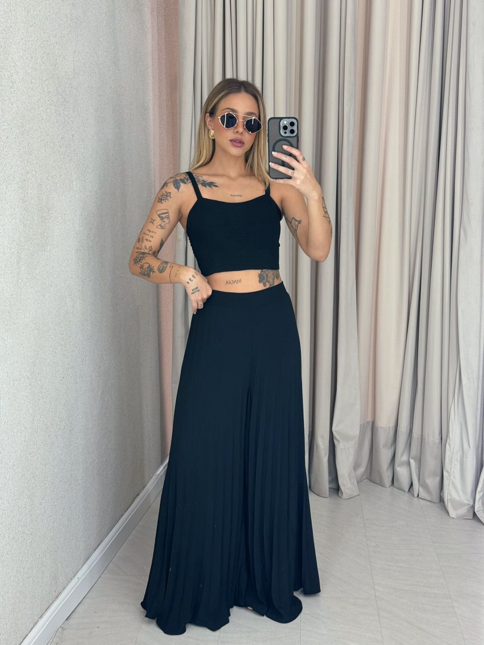 CONJUNTO FRANCINI PLISSADO PRETO