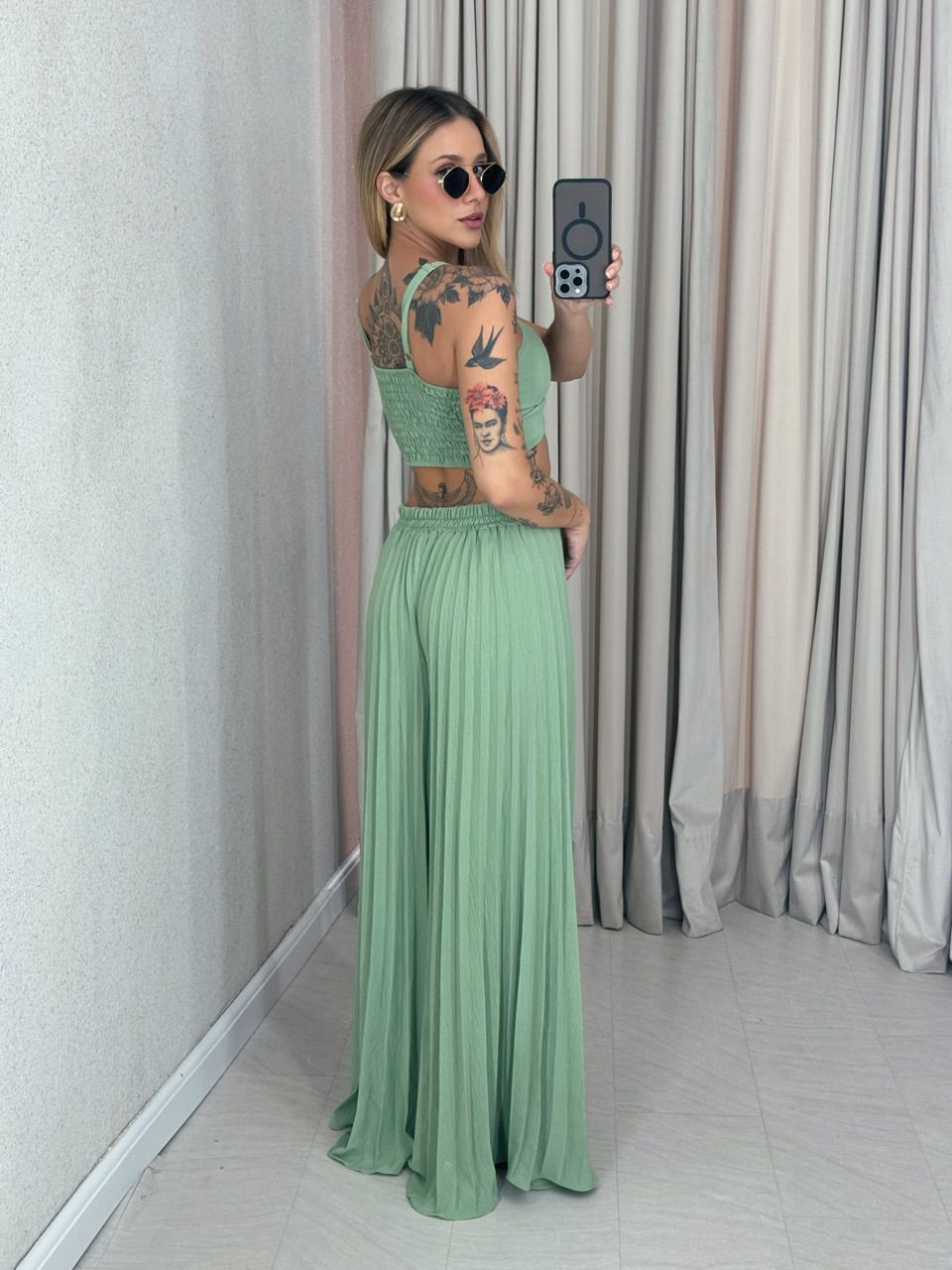 CONJUNTO FRANCINI PLISSADO VERDE
