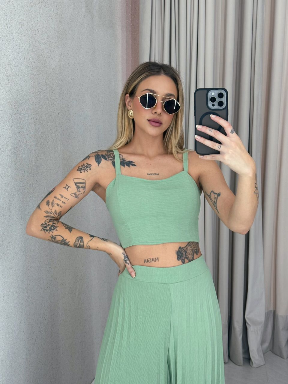 CONJUNTO FRANCINI PLISSADO VERDE