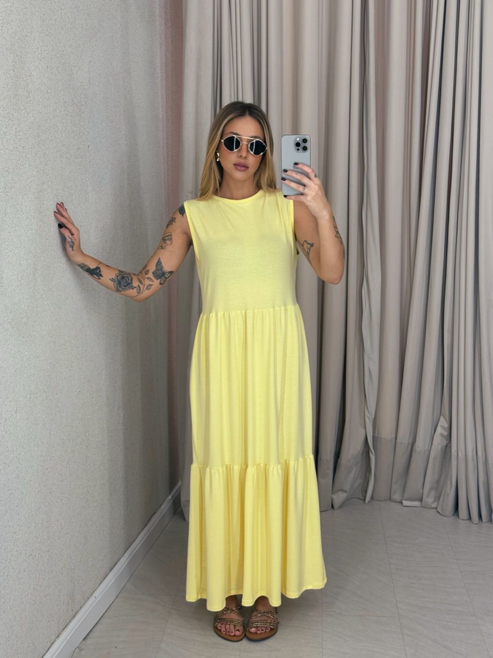 VESTIDO GILDA CAVADO Amarelo
