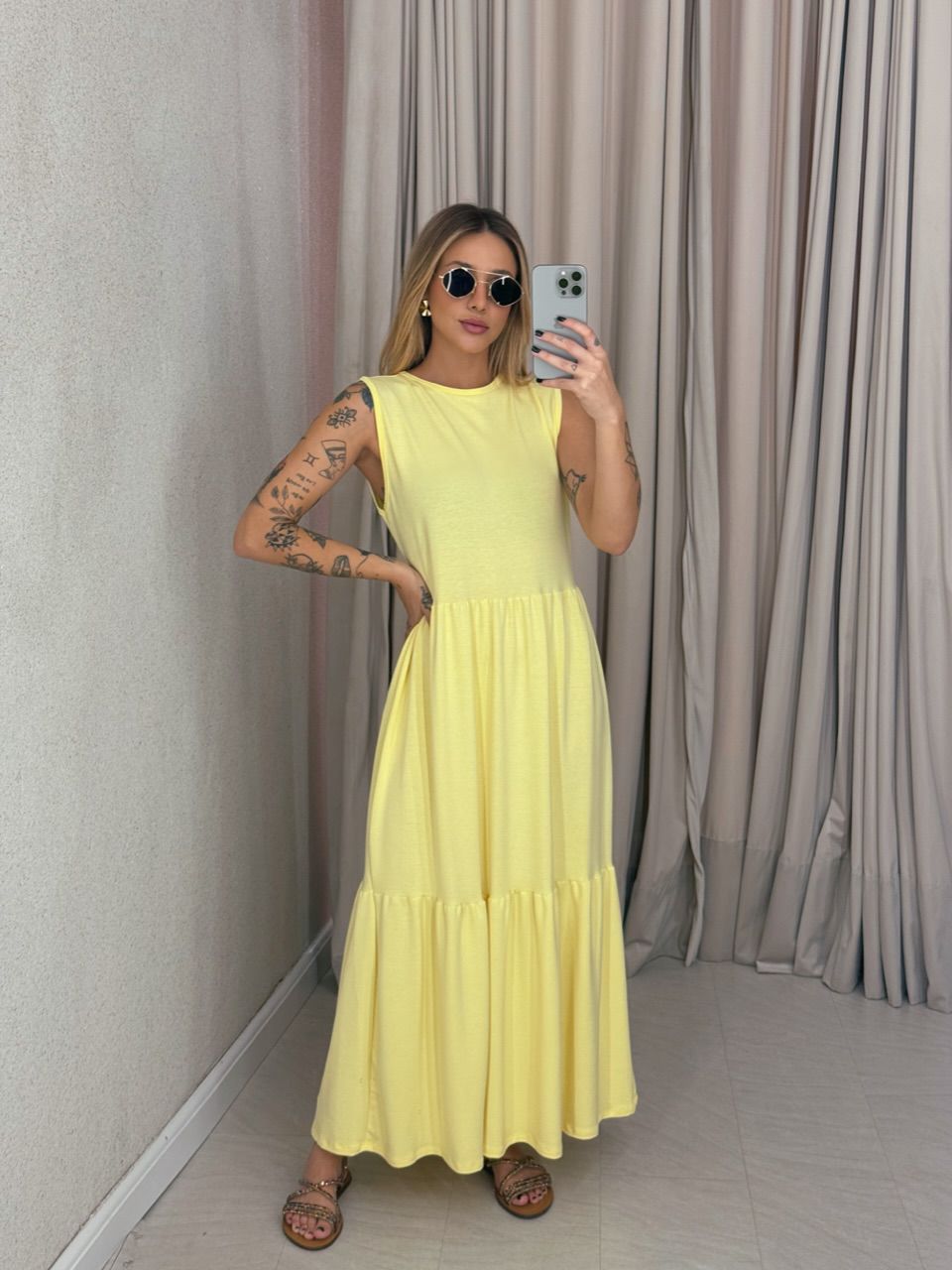 VESTIDO GILDA CAVADO Amarelo - 0059440111 - CAROLLA FERRARO