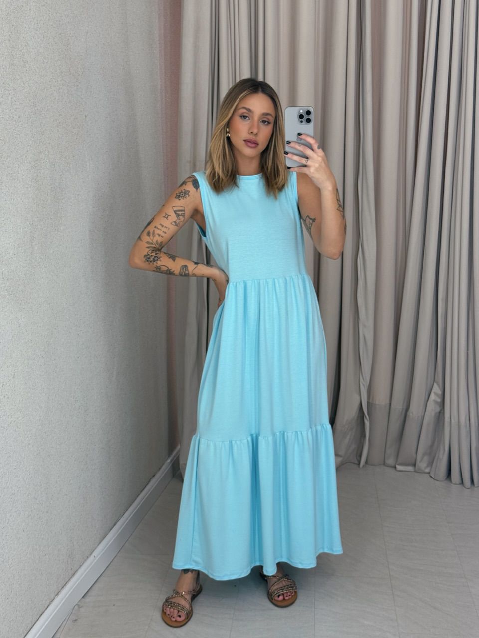 VESTIDO GILDA CAVADO azul - 0059440109 - CAROLLA FERRARO