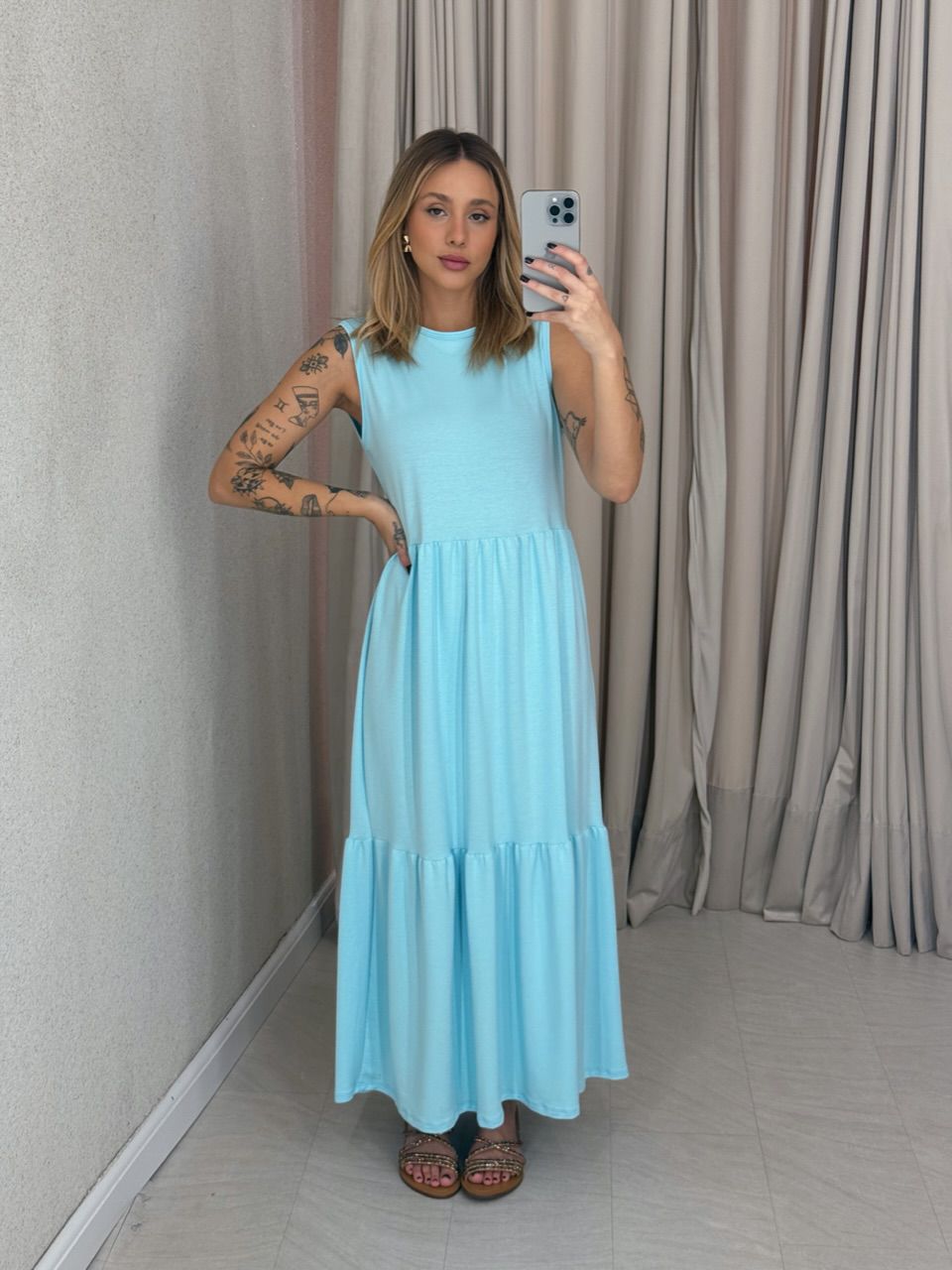 VESTIDO GILDA CAVADO azul