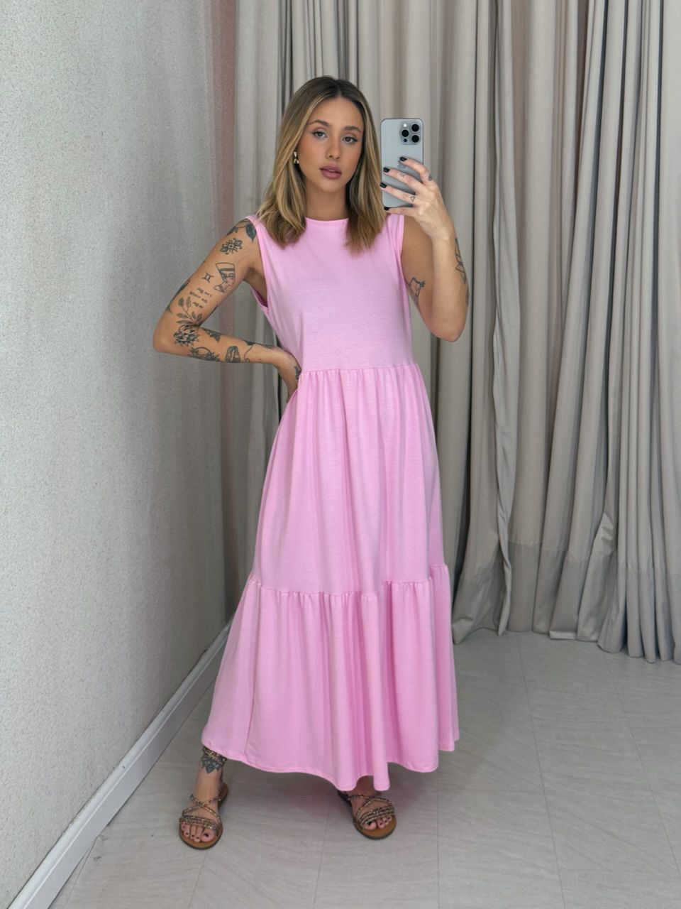 VESTIDO GILDA CAVADO Rosa Claro - 0059440030 - CAROLLA FERRARO