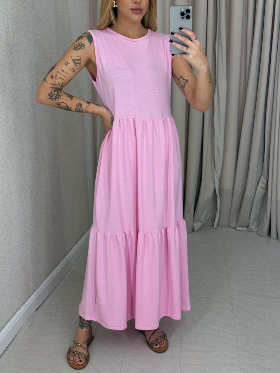 VESTIDO GILDA CAVADO Rosa Claro