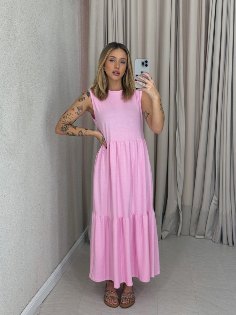 VESTIDO GILDA CAVADO Rosa Claro