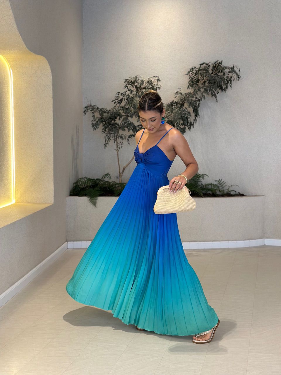 VESTIDO NORONHA PLISSADO azul