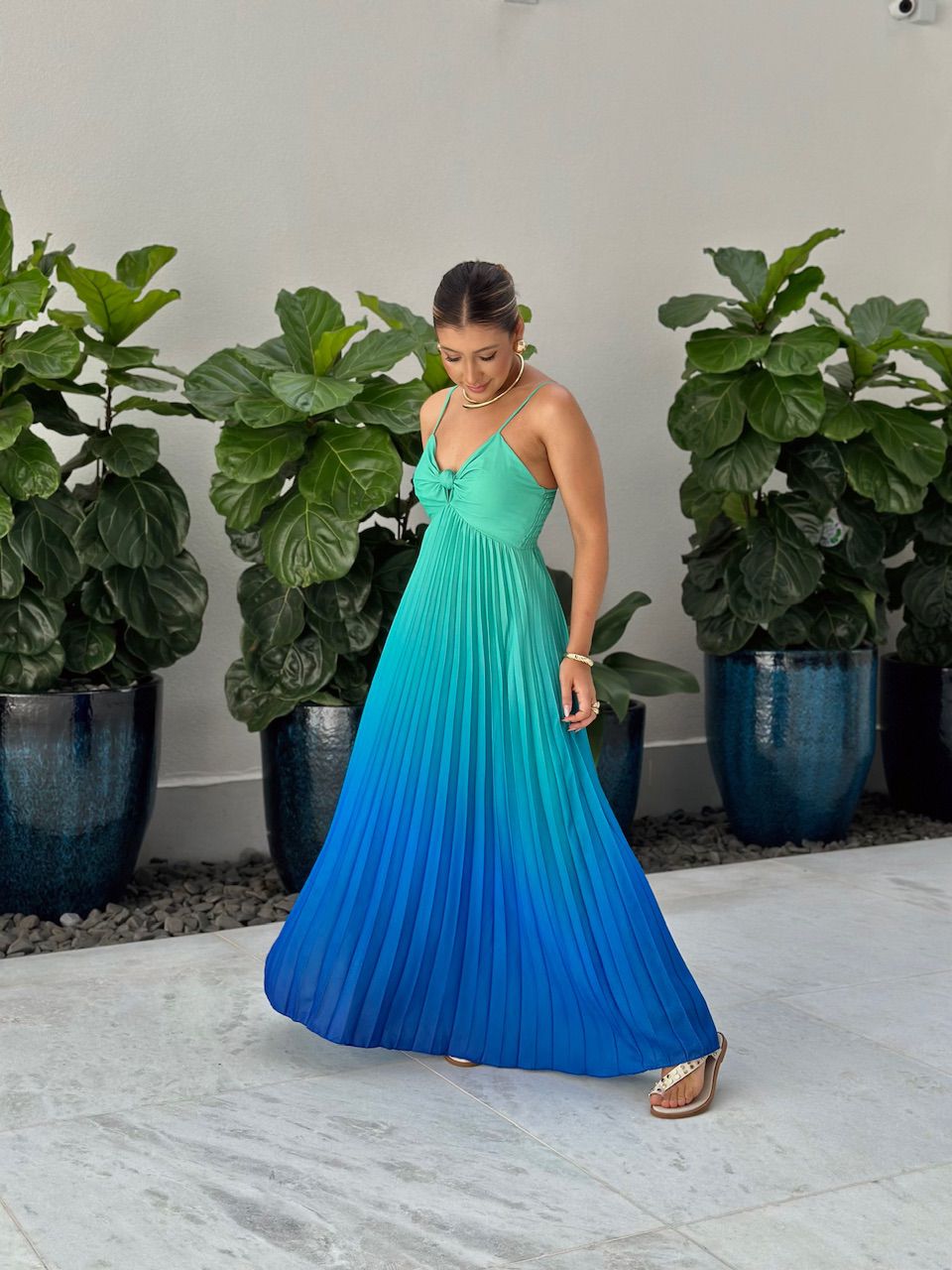 VESTIDO NORONHA PLISSADO verde - 0060610014 - CAROLLA FERRARO