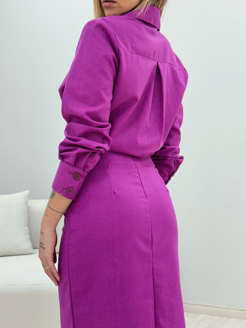 CONJUNTO OLÍVIA SAIA CAMISA FUCSIA