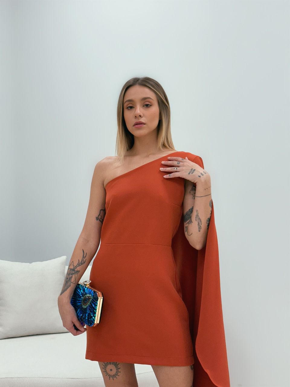 VESTIDO BEATRIZ NULA MANGA TERRA COTA 