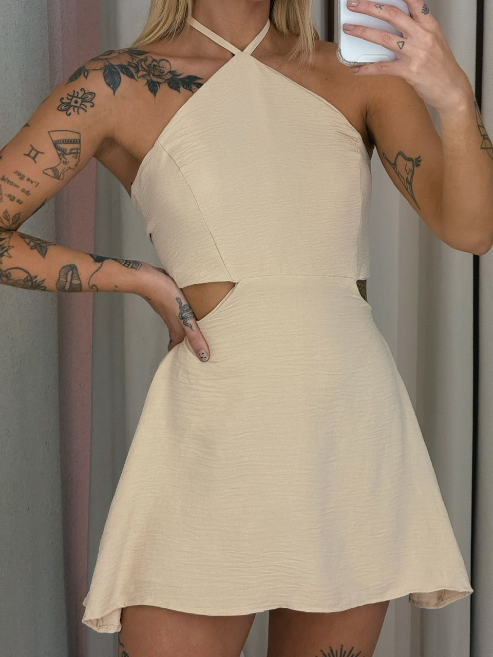 VESTIDO ELISE COSTAS ABERTAS AREIA