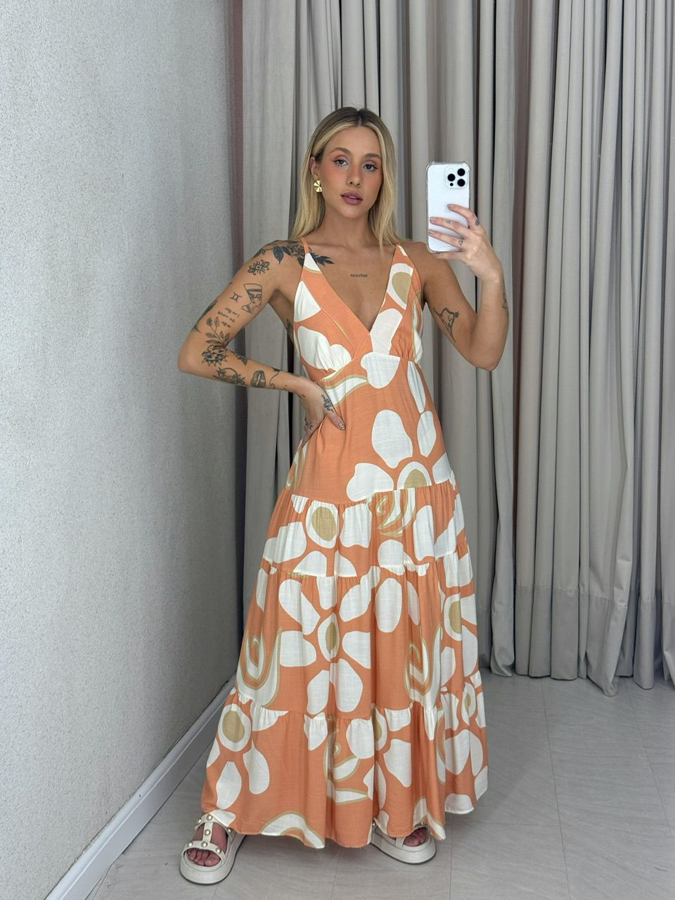 VESTIDO SELENA ALÇA Pêssego - 0061750039 - CAROLLA FERRARO