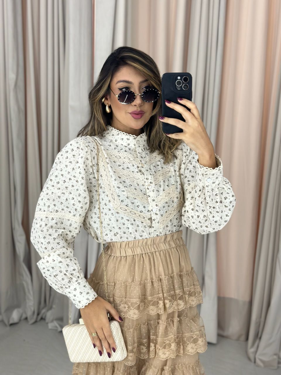 CAMISA BIA FLORAL MARROM