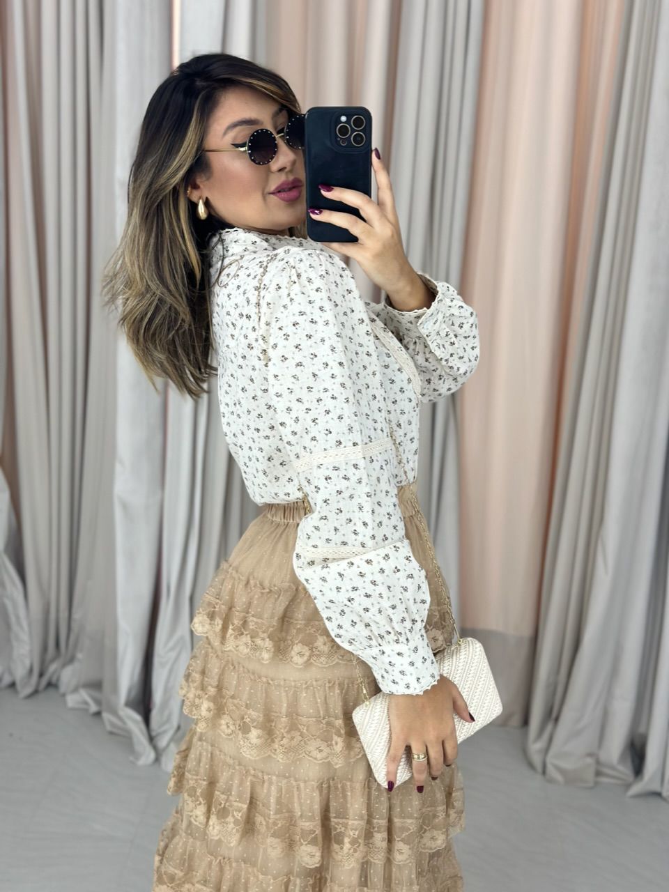 CAMISA BIA FLORAL MARROM