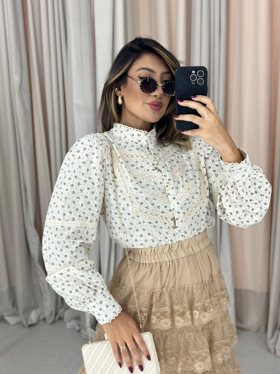 CAMISA BIA FLORAL MARROM