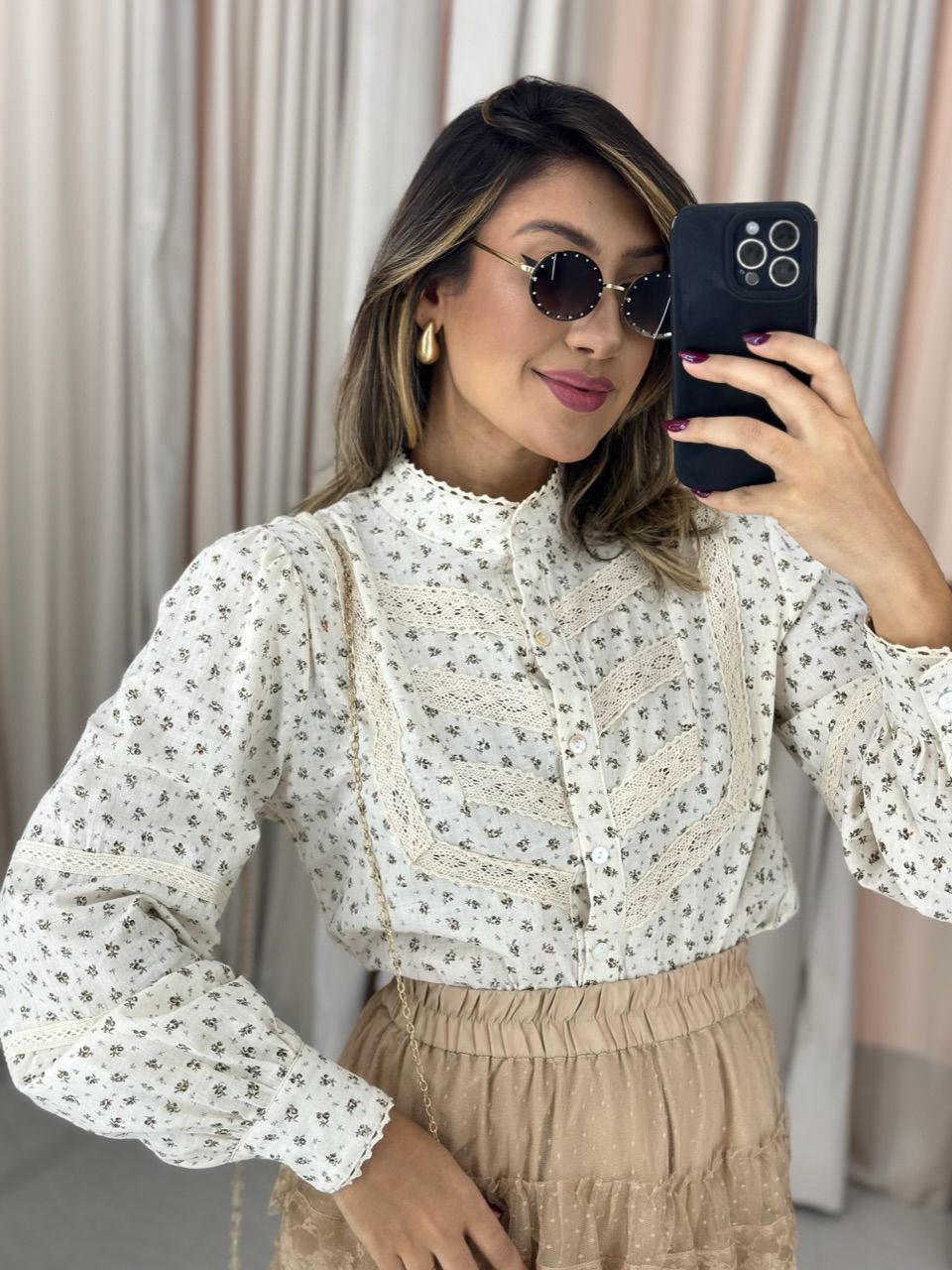 CAMISA BIA FLORAL MARROM - 0050230054 - CAROLLA FERRARO