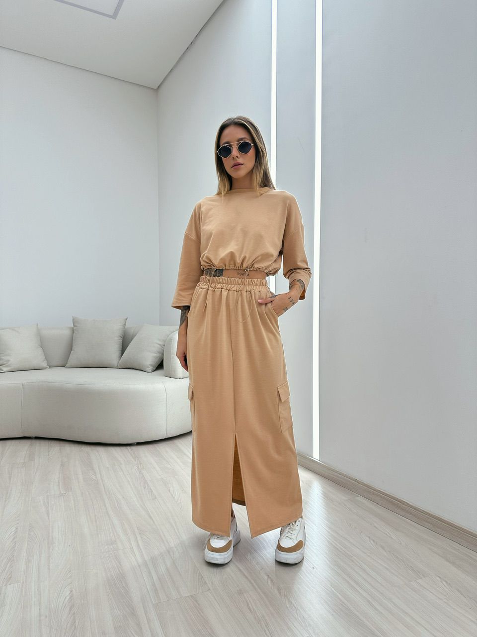 CONJUNTO MOLETINHO SAIA NUDE