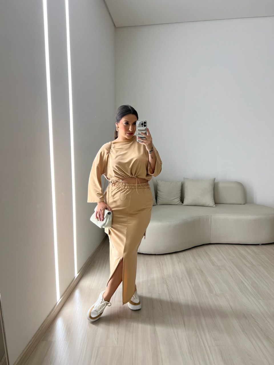 CONJUNTO MOLETINHO SAIA NUDE