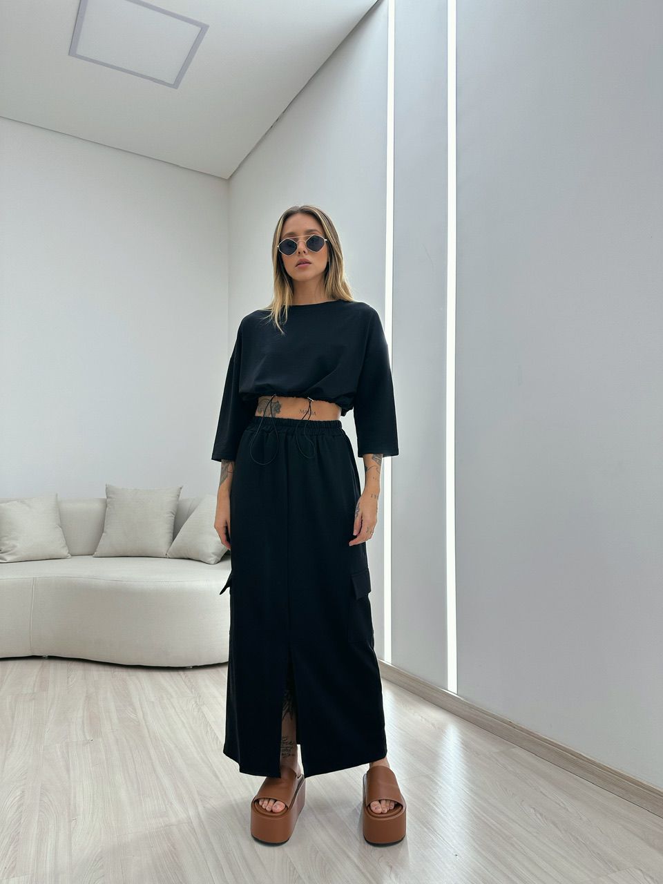 CONJUNTO MOLETINHO SAIA PRETO