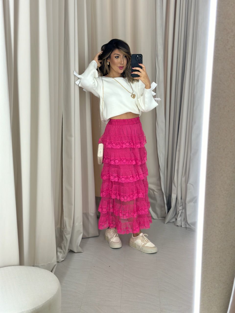SAIA LONGUETE RENDA PINK