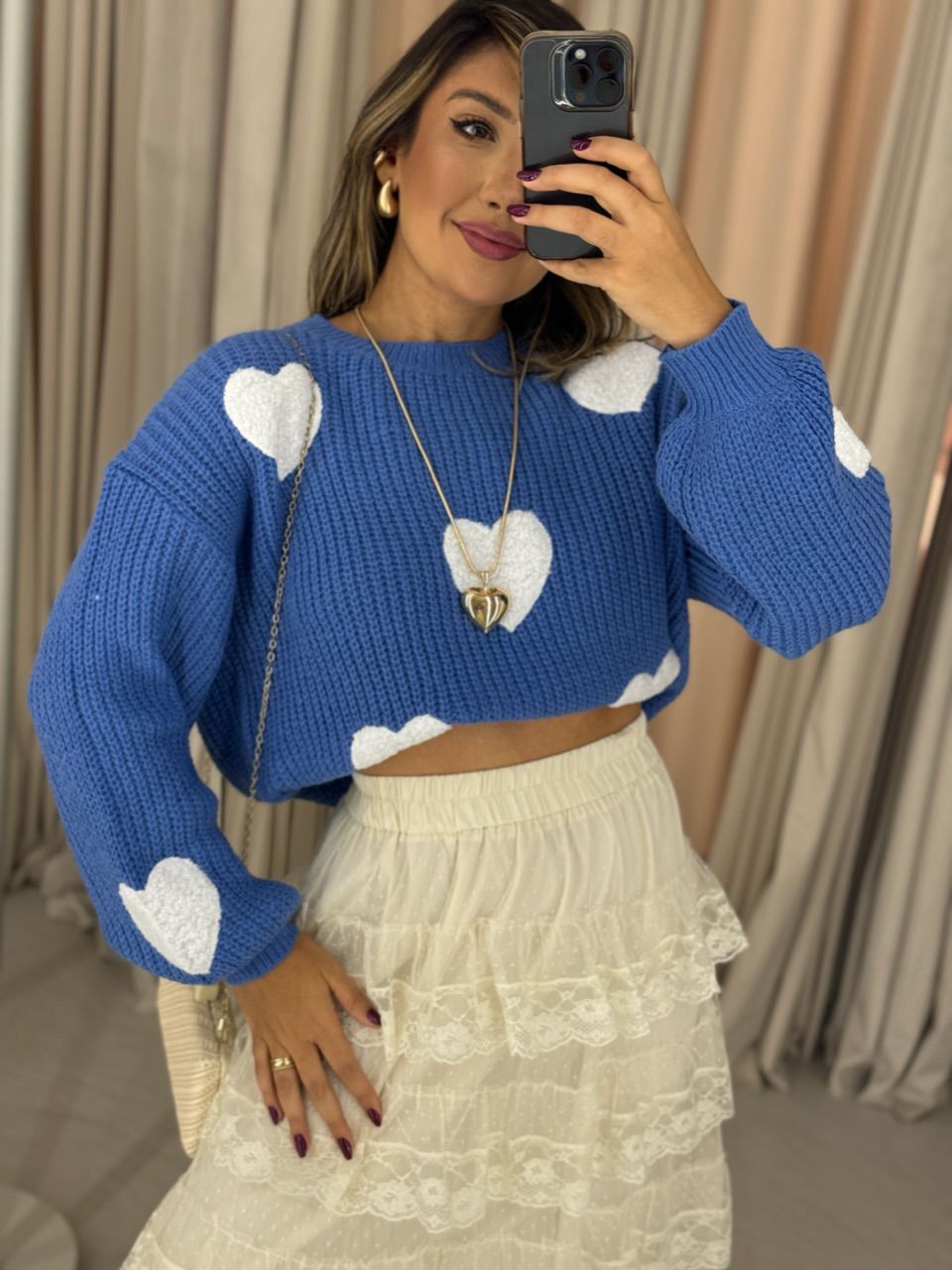 TRICOT CORAÇÕES AZUL