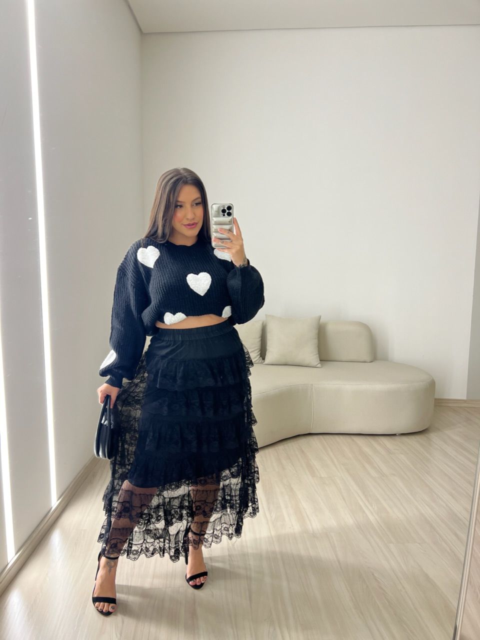 TRICOT CORAÇÕES PRETO