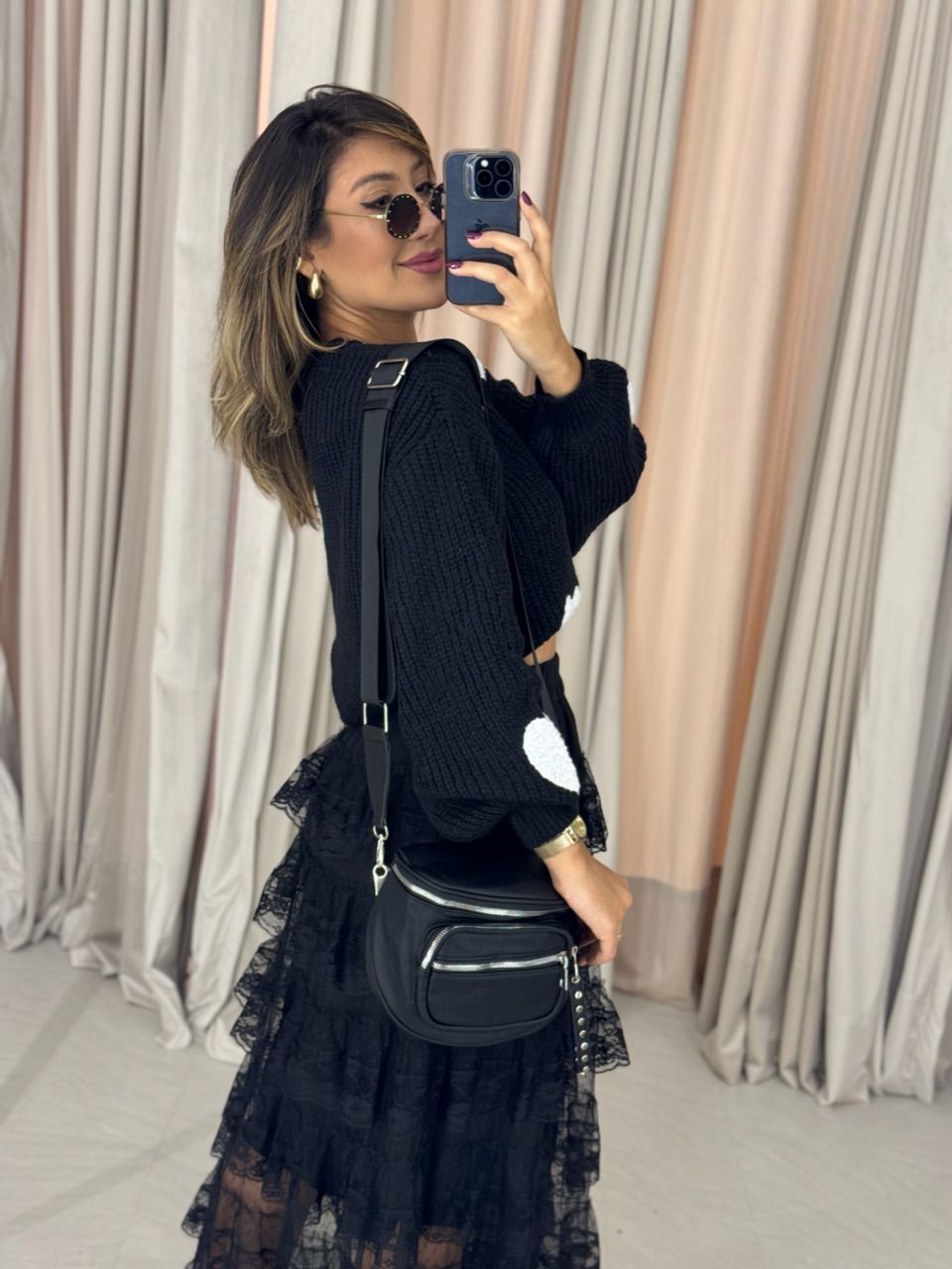 TRICOT CORAÇÕES PRETO