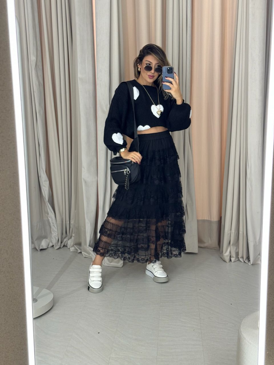 TRICOT CORAÇÕES PRETO