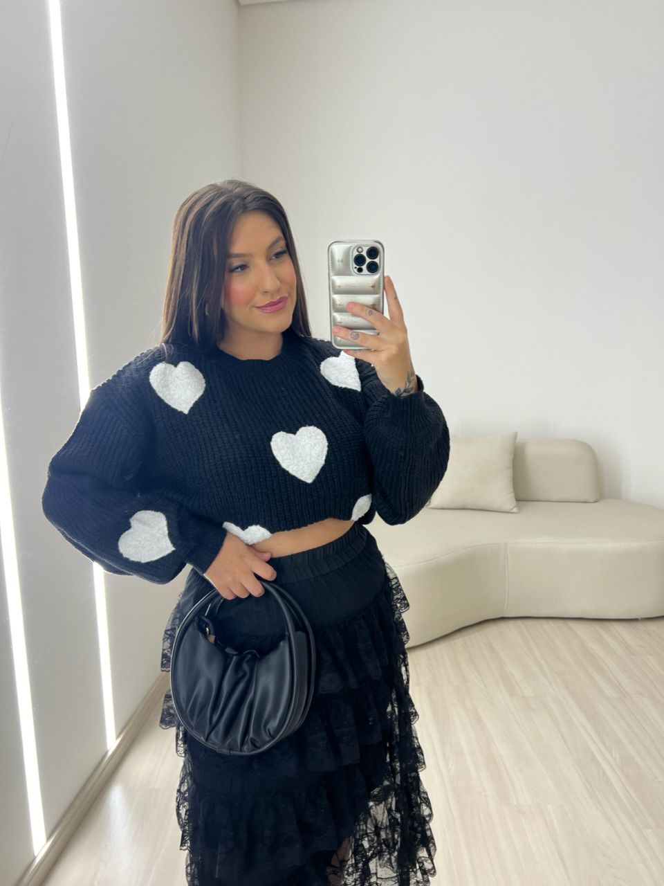 TRICOT CORAÇÕES PRETO
