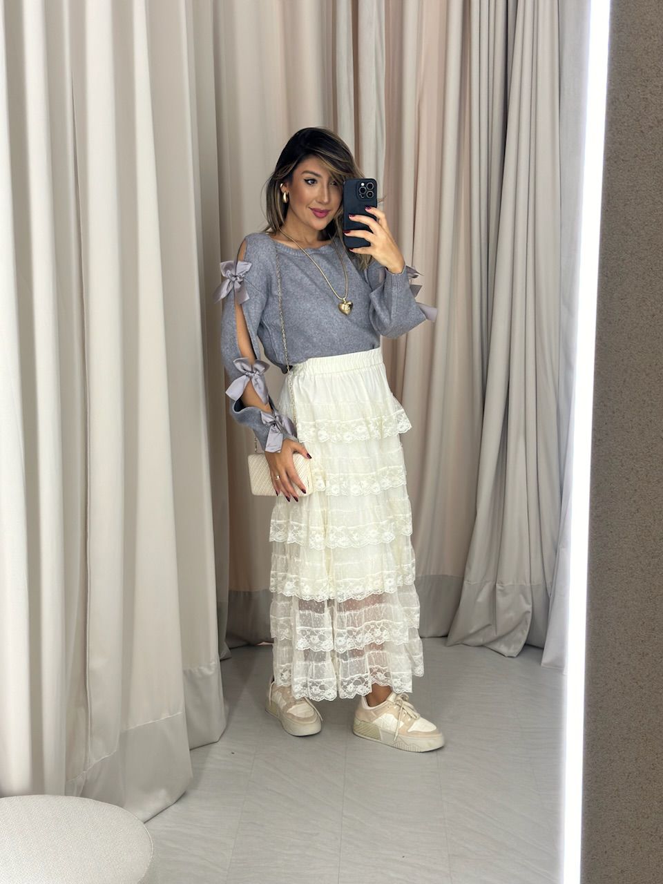 TRICOT LAÇOS CINZA
