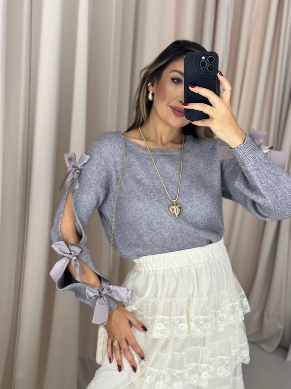 TRICOT LAÇOS CINZA