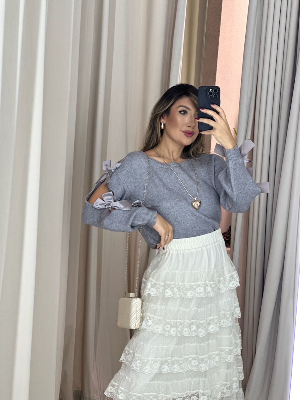 TRICOT LAÇOS CINZA