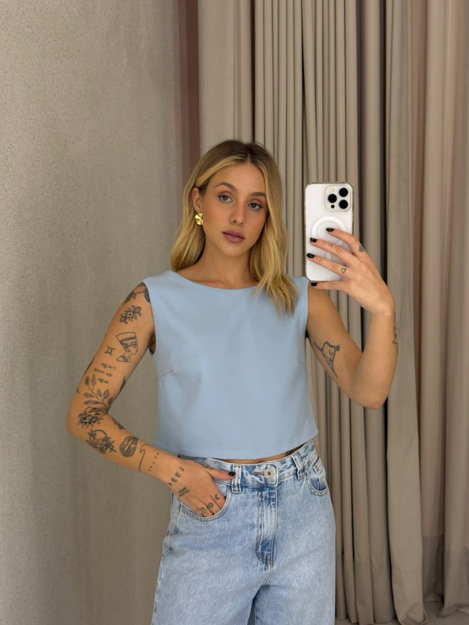 BLUSA JUNIA AMARRAÇÃO AZUL - 0062760109 - CAROLLA FERRARO